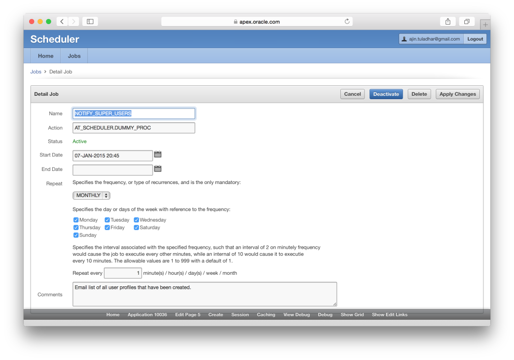 Scheduler Job detail