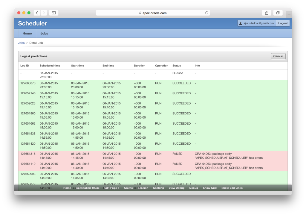 Scheduler Job Logs